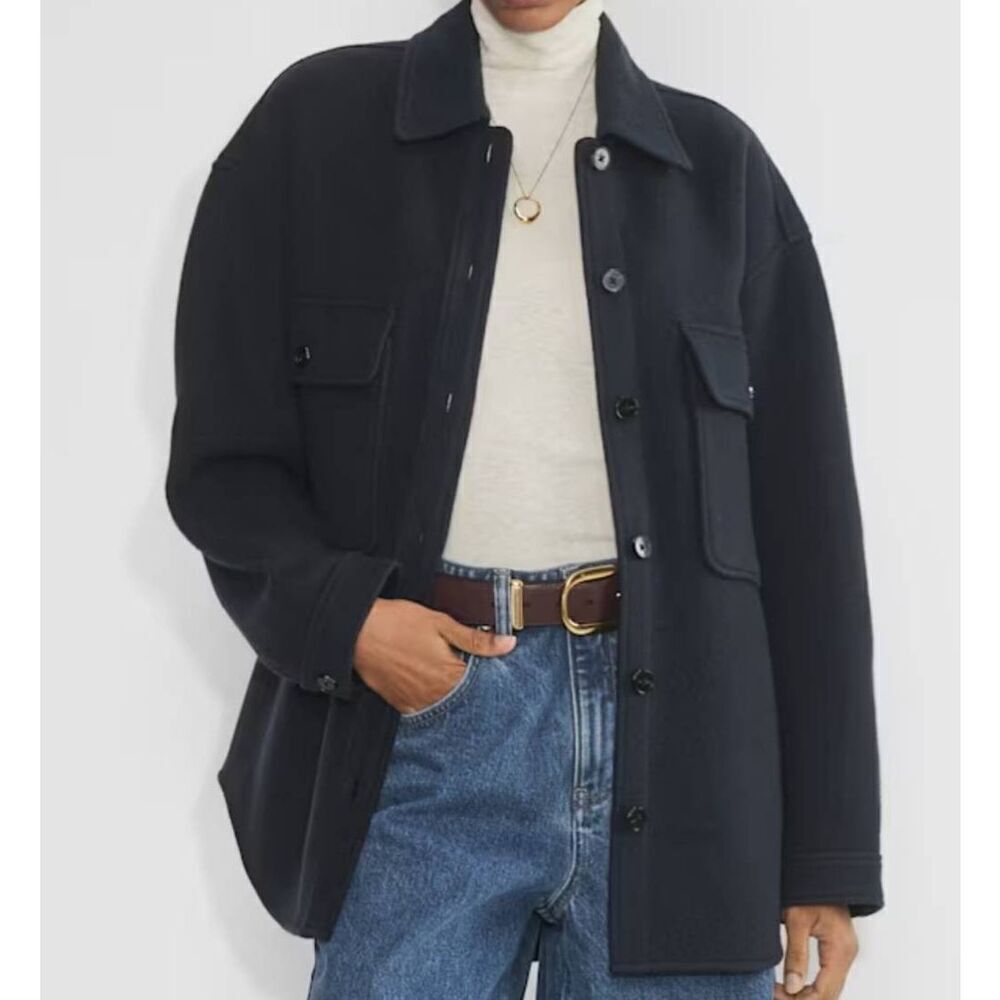 Wilfred Aritzia Jacket Women's XS Tall Navy Blue Yvonne Boiled Wool Shirt